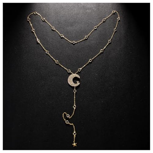 Simple Rhinestone Moon Star Back Chain Body Jewelry for Women Sexy Backless Crystal Necklace Bridal Wedding Backdrop Dress Accessories Jewelry - color: Gold