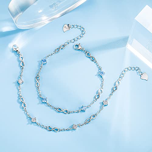 kelistom 925 Sterling Silver Bracelets for Women Teens, Love Heart Charm Chain Bracelet Bangle Fashion Jewelry Gifts - color: infinity zircon-white