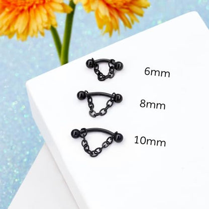 3 Pcs 316L Stainless Steel 16G Tragus Helix Rook Piercing Jewelry with Chain, Cartilage Earrings for Women, Belly Button Ring Vertical Labret Lip Piercing Jewelry - color: Black, size: Ball