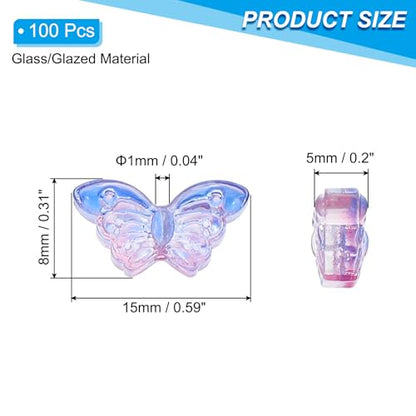 PATIKIL Butterfly Beads, 100Pcs Crystal Butterfly Beads Translucent Czech Glass Beads Spacer Bead for DIY Jewelry Making Bracelets Necklace - color: Pink Purple