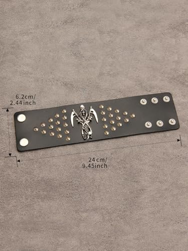 JAOYU Punk Leather Cuff Bracelet Goth Leather Wristband Rock Bracelet Biker Bracelet for Men Leather Armband Black Handmade Jewelry - color: Death Skull Bracelet Black