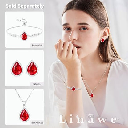 Linawe Crystal Chain Necklace for Women Trendy, Imitation Diamond Pendant, Statement Cubic Zirconia Boho Jewelry Set, 14K Gold/Rose Gold/Silver Birthstone Necklace - color: Silver,July