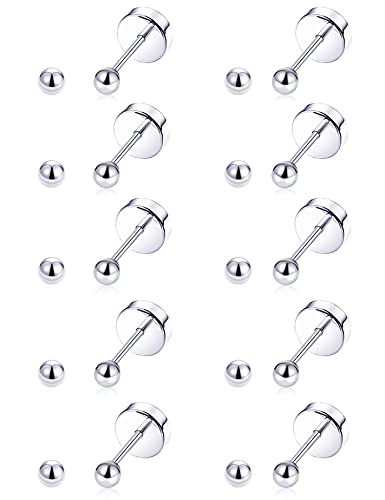 Tornito 10 Pairs Tiny Cartilage Stud Earrings Stainless Steel Small Round CZ Ball Barbell Stud Earrings Tragus Piercing Earring Set for Men Women Screw Flat Back 20G - style: B:10 Pairs,Ball