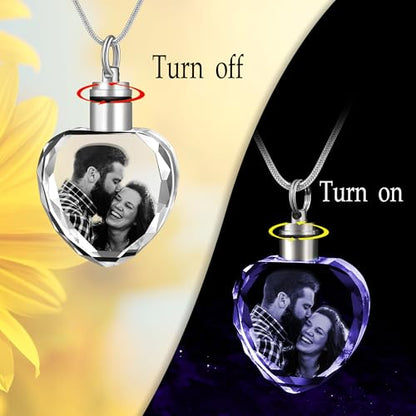 Farfume Personalized Photo Necklace for Women/Men, Memorial Jewelry Gifts | Holds 2 Pictures Pendant, Custom Engraved Text, Beautiful Locket for Girls, Durable Stainless Steel, Mothers Day Gifts - color: Crystal Heart Necklace