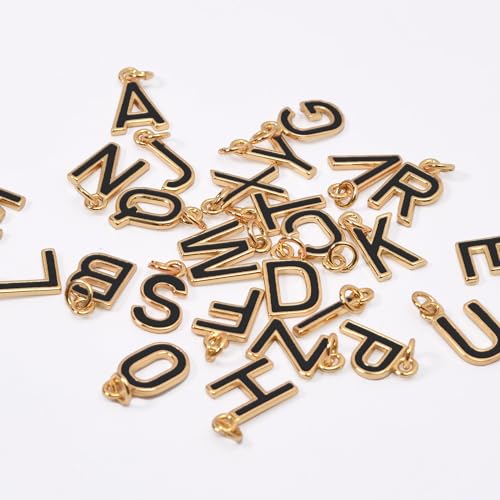 18K Gold Filled A-Z Alphabet Letters Charms,26Pcs Initial A-Z Alphabet Charms,Bracelet Necklace Earrings Charms for DIY Jewelry Making - color: Black