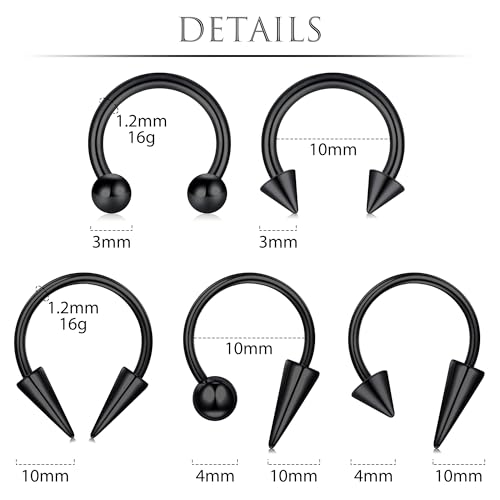 Zolure 16g Lip Rings Horseshoe Labret Jewelry Lip Barbell Ring Spike Snake Bite Piercing Jewelry Tragus Helix Earrings Studs Medusa Piercing for Women Men - color: 16G 8mm #5