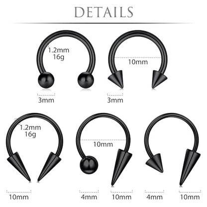Zolure 16g Lip Rings Horseshoe Labret Jewelry Lip Barbell Ring Spike Snake Bite Piercing Jewelry Tragus Helix Earrings Studs Medusa Piercing for Women Men - color: 16G 8mm #5