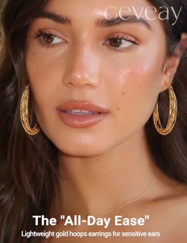 Gold Hoop Earrings for Women Hypoallergenic Lightweight Twisted Hoops Earrings Trendy Chunky Large Big Mobius Gold Earrings 30/40/50MM - color: 50MM Gold