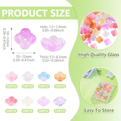 80Pcs Glass Flower Beads Bulk Bead Caps for Jewelry Making Cute Floral Gradient Crystal Glass Beads for Bracelet Earring Charms Handmade Earring Crafts Jewelry Making Supplies - color: Glsaa-Crystal