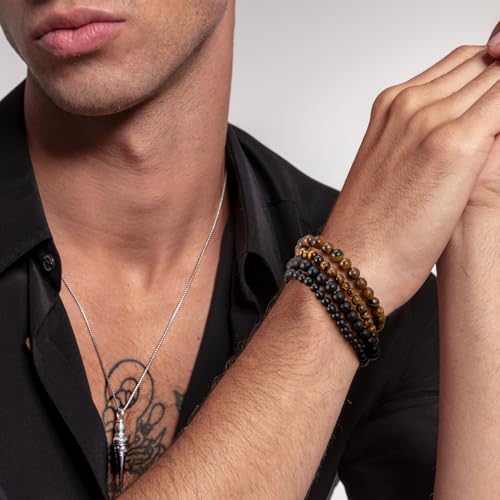 Mens Bead Bracelet Set - Adjustable Elastic Rope With 6&8MM Natural Stone Multi-Colored Beads - Tiger Eye Bracelets for Men - Gift - style: 4,tiger eye,black bracelet