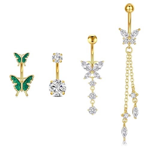 14G Stainless Steel Belly Button Rins, Dangle Pearl Belly Piercings, Cute Navel Barbell Piercing Jewelry For Women - color: Gold