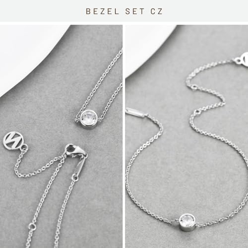 Solid 925 Sterling Silver Bracelets for Women, Dainty Interlocking Circles Cubic Zirconia Adjustable Chain Bracelet, Trendy Stackable Link Bracelets, Simple Cute Jewelry Gifts - color: Silver Bezel-Set CZ