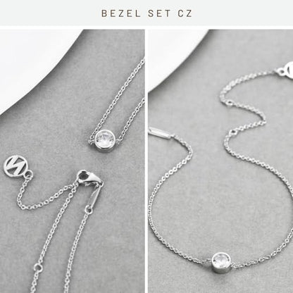 Solid 925 Sterling Silver Bracelets for Women, Dainty Interlocking Circles Cubic Zirconia Adjustable Chain Bracelet, Trendy Stackable Link Bracelets, Simple Cute Jewelry Gifts - color: Silver Bezel-Set CZ