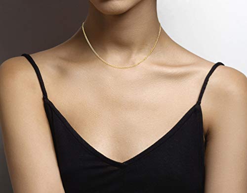 Miabella Italian 925 Sterling Silver, 18K Gold Plated 925 Sterling Silver 2.3mm Curb Cuban Link Chain Necklace Made in Italy - size: Length 16 Inches, style: yellow-gold-plated-silver
