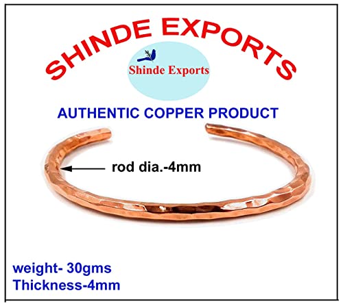 SHINDE EXPORTS pure copper bracelets cuf kada bangle for men and women - style: 4mm hammered cufff 30gms