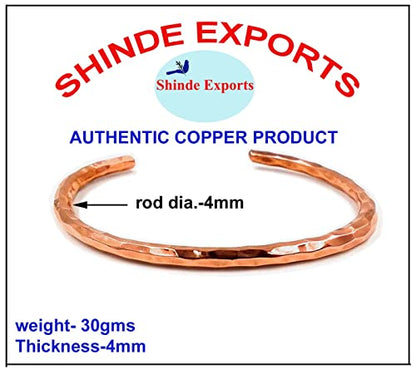 SHINDE EXPORTS pure copper bracelets cuf kada bangle for men and women - style: 4mm hammered cufff 30gms