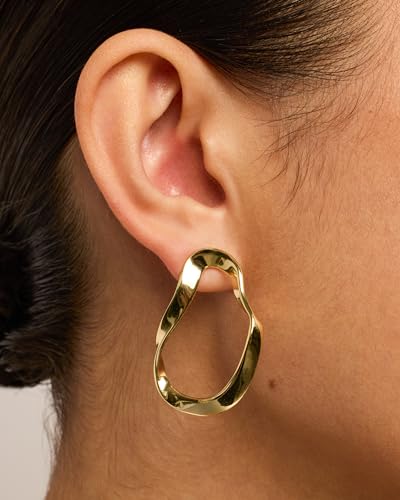 PAVOI 14K Gold Plated Sterling Silver Posts Chunky Vintage Organic Hammered Brushed and Textured Geometric Earrings for Women | Statement Earring Pair - style: Wavy