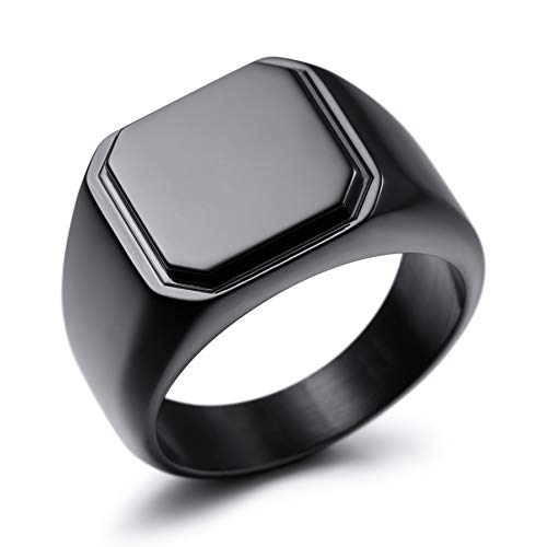 MeMeDIY Personalized Engraved Initial Monogram Signet Ring for Men Women Customize Stainless Steel Wedding Letter Rings Jewelry Bundle with Ring Size Adjusters - color: B4: Black - Words