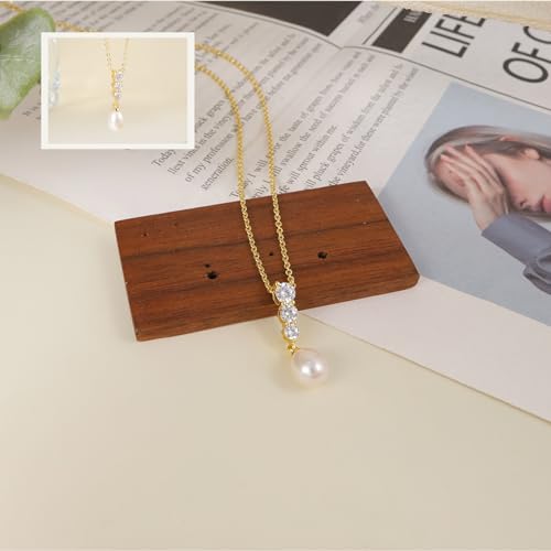 Pearl Necklaces for Women,Dainty Gold Pendant Necklaces Waterproof Jewelry | 14K Gold Plated Pearl Necklaces,Dainty Elegant Wedding Necklace,Small Cute Adjustable Minimalist Necklace,Non Tarnish Jewelry - color: GOLD-4