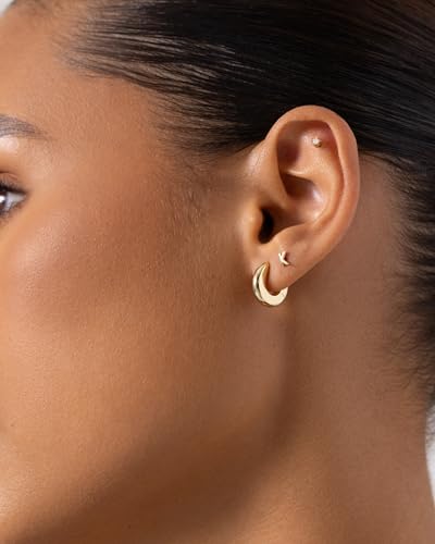 PAVOI 14K Gold Plated Chunky Huggies Earrings for Women - 925 Sterling Silver Posts Small Gold Huggie Hoop Earrings - Ultra Thick Hoops Trendy Jewelry - style: Chunky