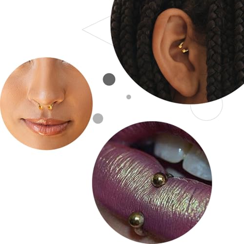 Fake Eyebrow Ring Fake Lip Labret Studs Replacement Balls Spike with 100pcs Sticker Non-Piercing Body Jewelry Fake Skin Piercing - color: F -Mix Color