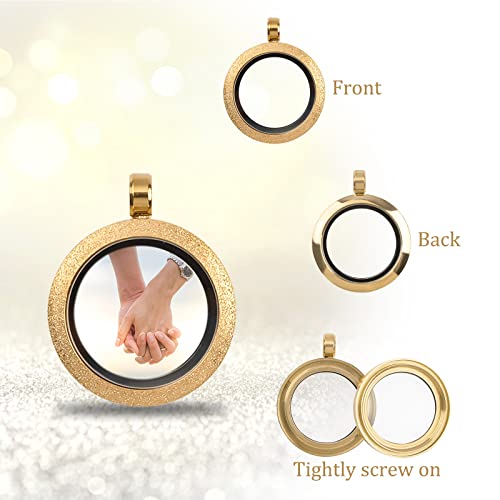 WANDIC Photo Charms, Set of 4 Matte Stainless Steel Round Memory Locket Pendant Bridal Wedding Bouquet Charms for Photo or Wedding, 25mm - color: 4pcs-gold Matte