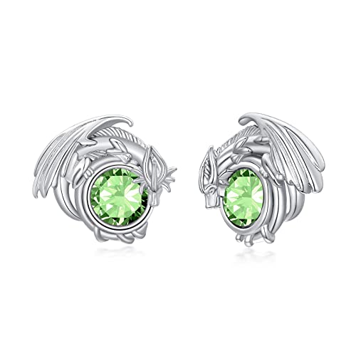 Dragon Earrings Sterling Silver Stud Hypoallergenic Birthstone Crystal Dragon Earrings for Women - color: 08-Aug