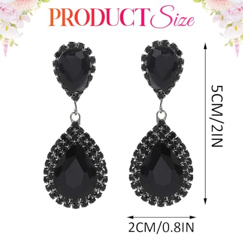 Catery Crystal Wedding Earrings Silver Rhinestone Ear Rings Teardrop Bridal Ear Jewelry for Brides and Women - color: Black Only