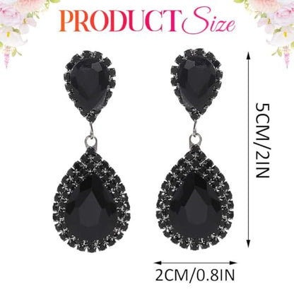 Catery Crystal Wedding Earrings Silver Rhinestone Ear Rings Teardrop Bridal Ear Jewelry for Brides and Women - color: Black Only
