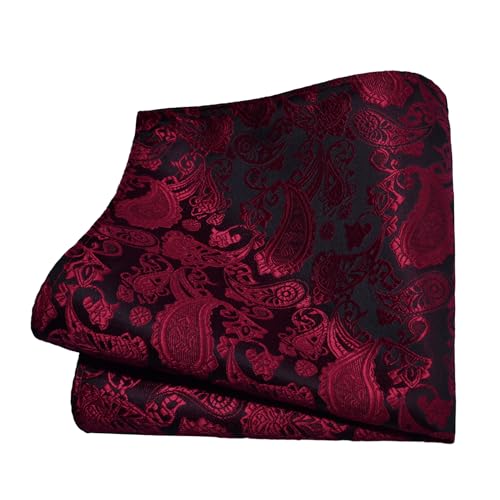 GUSLESON 3.15"（8cm） Mens Paisley Tie and Lapel Pin Necktie Hankerchief Cufflinks Set for Men - color: Burgundy Black