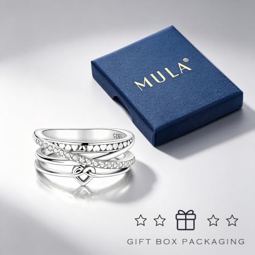 MULA S925 Sterling Silver Ring Multi-layered Interlaced Heart-shaped Band | Eternity Ring for Women with CZ Cubic Zirconia Wide Finger Rings Costume Jewelry