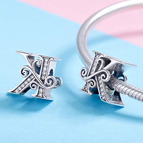 BISAER 925 Sterling Silver Initial Letter A-Z Charms for Bracelets Alphabet Beads Charm Jewelry Gifts - color: Letter K
