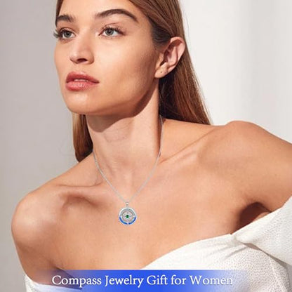 Compass Necklace Sterling Silver Nautical Graduation Gift | 925 Sterling Silver compass pendant with meaningful nautical design, jewelry for women, graduation and travel gift - color: Green-5