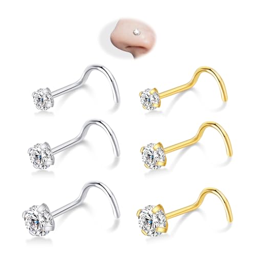 Nose Rings Studs - 5 Pairs 20G Gold/Silver Nose Screw Rings for Women Men 316L Surgical Stainless Steel Hypoallergenic Corkscrew Nose Studs 1.5mm 2mm 2.5mm 3mm 4mm Clear CZ Piercing Jewelry - color: Gold+Silver 2mm/3mm/4mm