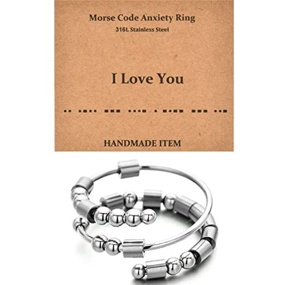 Morse Code Rings for Women, Stainless Steel Spinner Ring Fidget Rings for Anxiety Ring Morse Code Rings Inspirational Gifts Jewelry Women Birthday Graduation Gifts for Best Friends - style: 7 I Love You