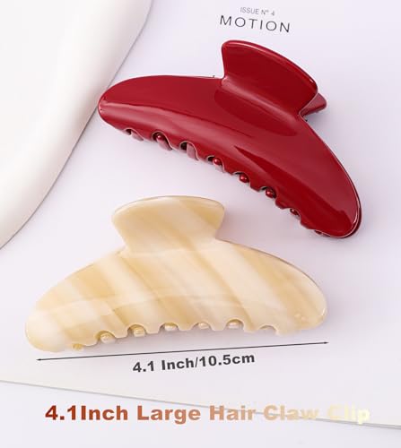 2 Pack Acetate Hair Claw Clips for Women 4 Inch Large Claw Hair Clips for Thin to Thick Hair - color: Red+Cream