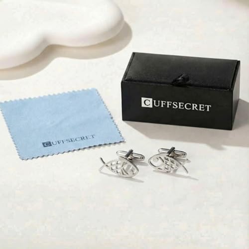 Men’s Abstract Fish Cufflinks – Stainless Steel Nautical-Themed Cuff Links with Gift Box & Polishing Cloth – Available in Silver & Gold - color: steel