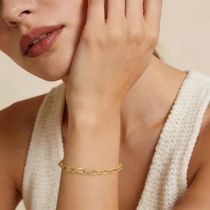 14K Gold Bracelet for Women Men Paperclip Bracelet for Womens | 14K Gold Bracelets for Women Trendy Clean Oval Links Mens Bracelets Stackable Bracelets Jewelry 6.5/7/7.5/8/9in