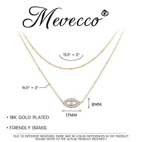 MEVECCO Dainty Pendant Layered Necklaces for Women | 18K Gold Plated Brass, 2-Piece Set With A Choker-Length Upper Layer, Wear Together Or Separately, Refined Everyday Style - style: layer evil eye