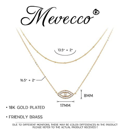 MEVECCO Dainty Pendant Layered Necklaces for Women | 18K Gold Plated Brass, 2-Piece Set With A Choker-Length Upper Layer, Wear Together Or Separately, Refined Everyday Style - style: layer evil eye
