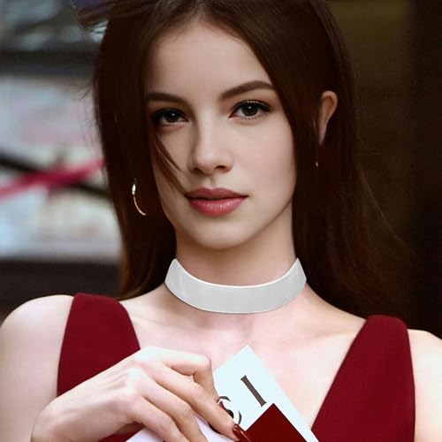 Velvet Choker Necklace for Women Goth Halloween Y2K Ribbon Collar Set - color: 2.54cm-12pcs-white