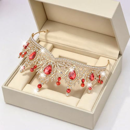 Casoty Red Crystal Tiaras and Crowns for Women, Rhinestone Queen Headband Bridal Headpieces for Wedding Birthday Prom Quinceanera Pageant Party - color: Red