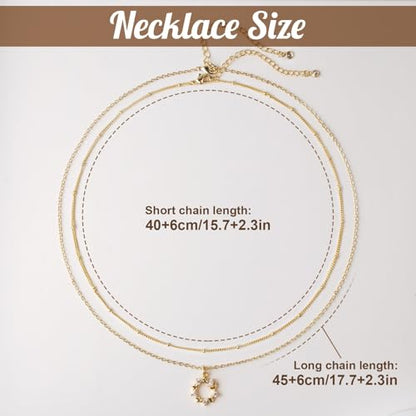 MJartoria 14K Gold Plated Gold Layered Necklace, Heart Butterfly Star Moon Pendant Necklace for Women, Dainty Jewelry Gifts for Mom, Wedding, Party, Daily Wear - style: Star Moon