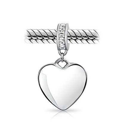 Bling Jewelry .925 Sterling Silver Blue Crystal Accent Bale Heart Shape Dangle Bead Charm for Bracelet - color: Clear Engrave