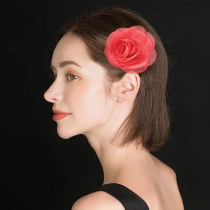 Women's Lovely Flower Brooches and Hair Clips | Rose and Floral Accessories | Hair Pins and Brooch Set for Women - color: Pink