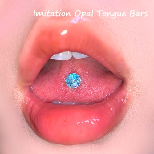 14G Flexible Plastic Tongue Ring Stainless Steel Tongue Barbell | Acrylic Cat's Eye Imitation Opal Glow in Dark Tongue Piercing Jewelry for Women Men 16mm Bar - style: 20PCS