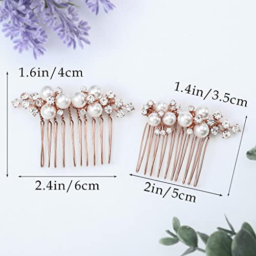 Asooll Gold Wedding Pearl Hair Comb Bride Crystal Headpiece Bridal Rhinestone Hair Clip Hair Accessories for Women(Set of 2) (C-Rose Gold) - color: C-Rose Gold