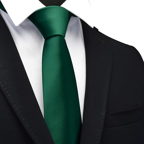 Branduce 3.15"（8cm） Mens Solid Satin Tie Pre-tied Adjustable Zipper Necktie for Business and Wedding - color: Hunter Green