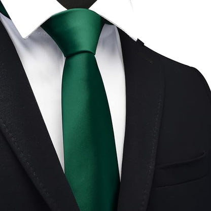 Branduce 3.15"（8cm） Mens Solid Satin Tie Pre-tied Adjustable Zipper Necktie for Business and Wedding - color: Hunter Green