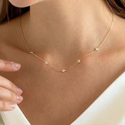 VRIUA Necklaces for Women - 14K Gold/Silver Plated Dainty Chain Necklace with Five Charms: Diamond, Bow, Snowflake, Cross, Flower, Clover, Butterfly, Heart, Star of David, and Star Trendy Jewelry - color: Gold, style: Flower
